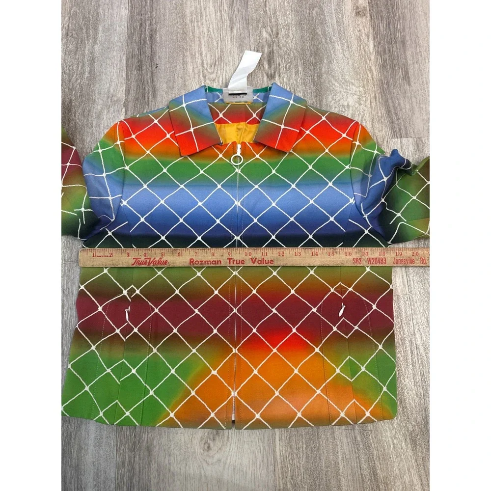 Akris Punto Rainbow Grid Ombre Full Zip Cotton Jacket Multi Color Size 6‎